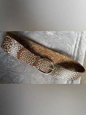 Vintage Calvin Klein Studded Brown Leather Belt with Silver-tone Hardware S